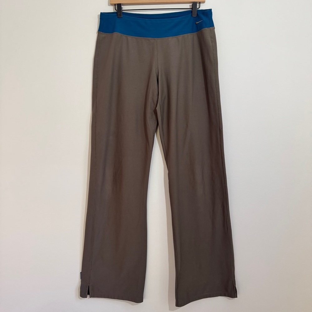 Nike FitDry Wide Leg Yoga Pants Brown with Teal Waistband Size Large Tall
